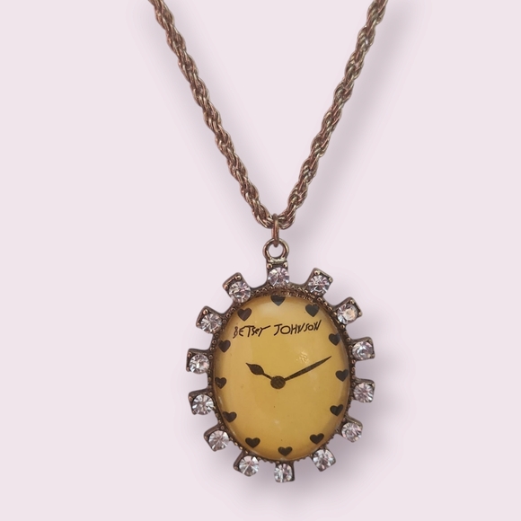 Rare Vintage Betsey Johnson Gold Clock Time Flies Pendant Necklace - Picture 2 of 8